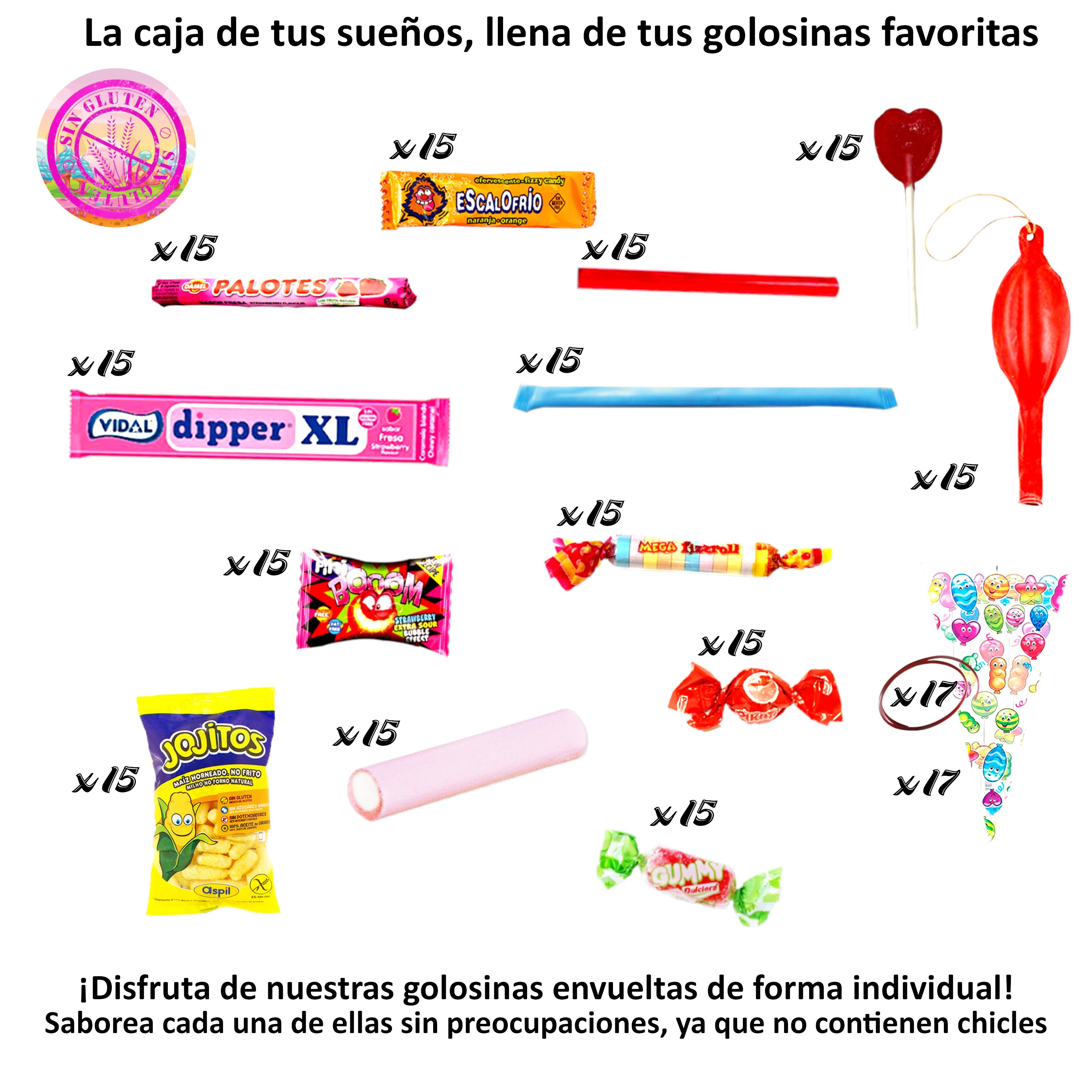 Chuchify: Pack de 10 bolsitas de chuches de cumpleaños preparadas y listas  para repartir, una selección de 80 golosinas sin gluten. : :  Alimentación y bebidas